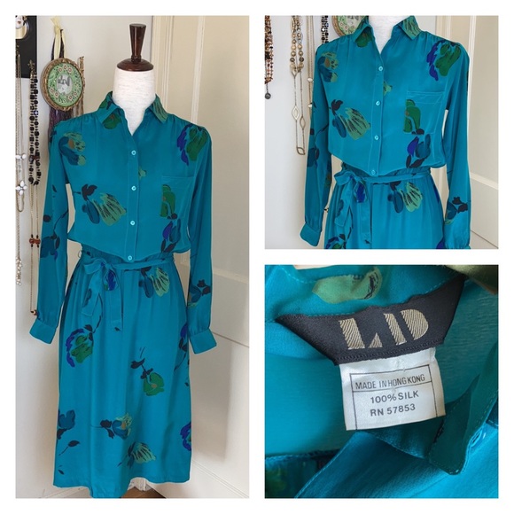 Vintage Dresses & Skirts - Vintage 70s Silk Floral Dress S
